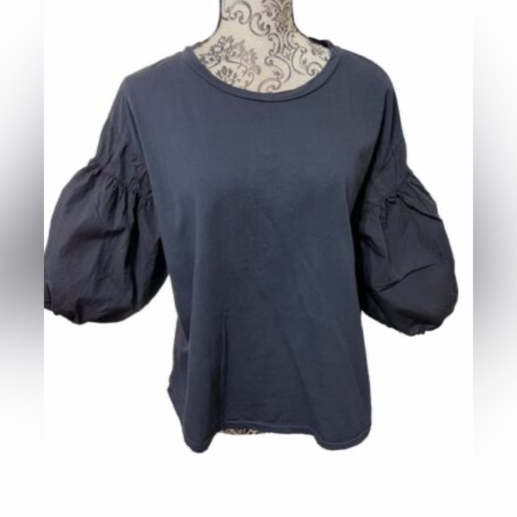 Amici by Baci Cotton Black Puff Ballon Sleeve Made in Italy Top Women’s - Picture 1 of 14